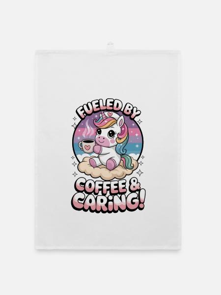 Fueled By Coffee & Caring! - Organic dish towel - white - Front