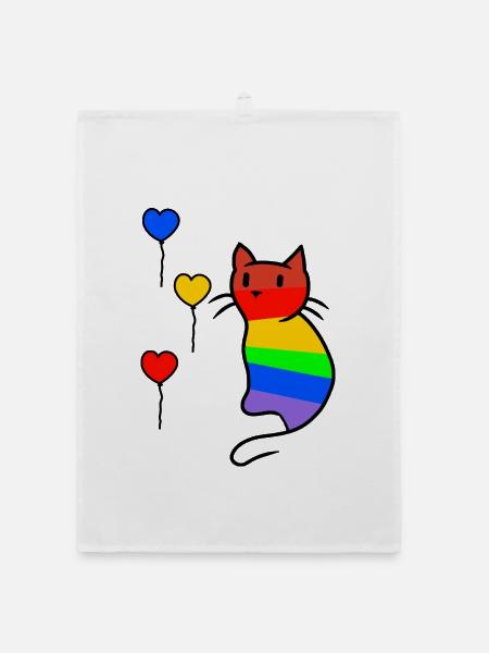Katze Katzen Kitten LGBT Regenbogenfahne Liebe - Organic Geschirrtuch - Weiß - Vorne