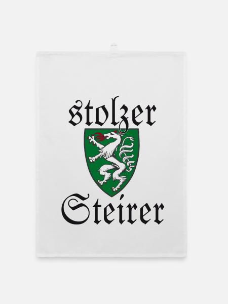 Stolzer Steirer Wappen Steiermark Spruch Geschenk - Organic Geschirrtuch - Weiß - Vorne
