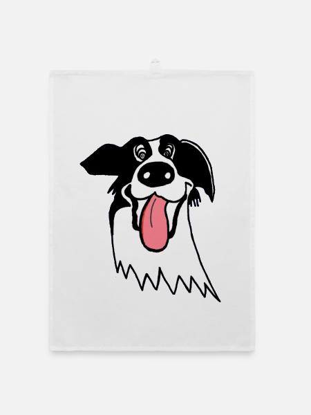 Border Collie mignon - Torchon bio - blanc - Devant