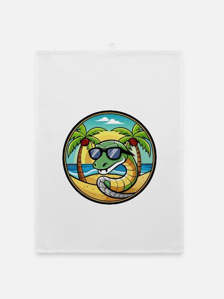 Schlange Lustige Cartoon Sommer Strand Sonnenbrille Cool - Organic Geschirrtuch - Weiß - Vorne