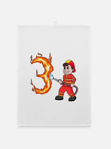 3. Geburtstag 3 Jahre Feuerwehr Geschenk - Organic Geschirrtuch - Weiß - Vorne