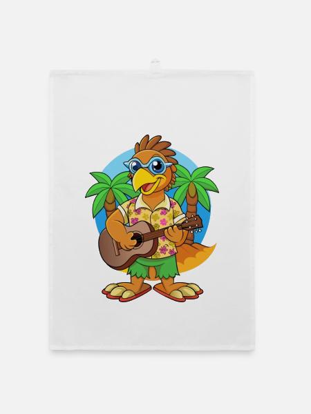 Funny Hawk Cartoon Summer Beach Sunglasses Guitar - Organic dish towel - white - Front
