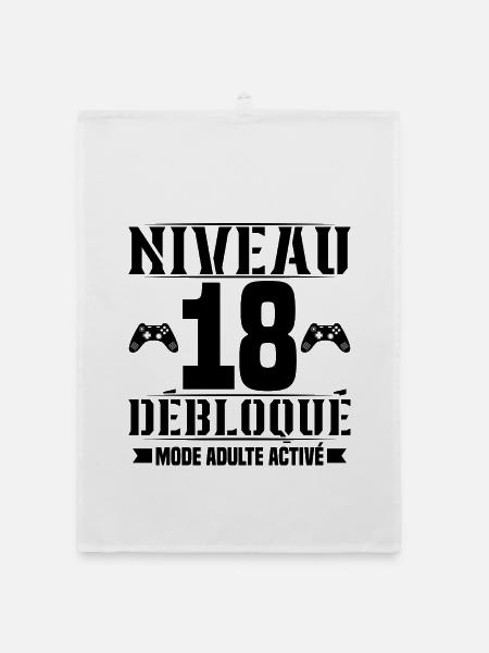 niveau 18 débloqué anniversaire 18 ans - Torchon bio - blanc - Devant