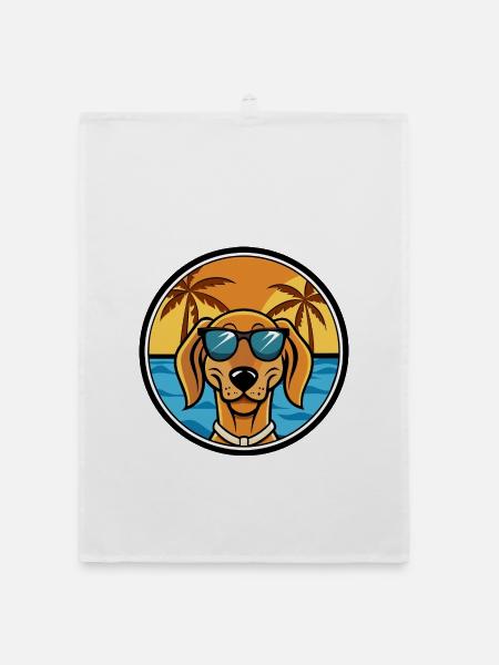 Jugoslawischer Windhund Hunderasse Cartoon Sonnenbrille Strand - Organic Geschirrtuch - Weiß - Vorne