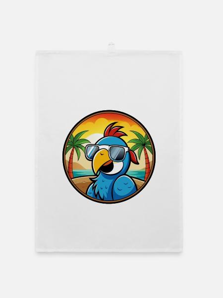 Papagei Lustige Cartoon Sommer Strand Sonnenbrille Cool - Organic Geschirrtuch - Weiß - Vorne