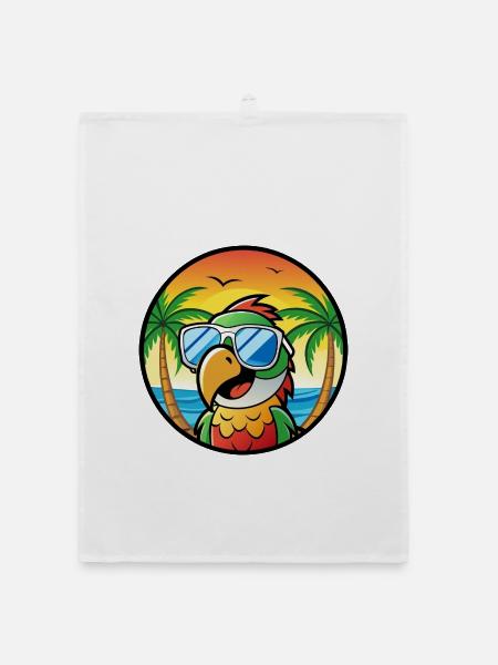 Papagei Lustige Cartoon Sommer Strand Sonnenbrille Cool - Organic Geschirrtuch - Weiß - Vorne