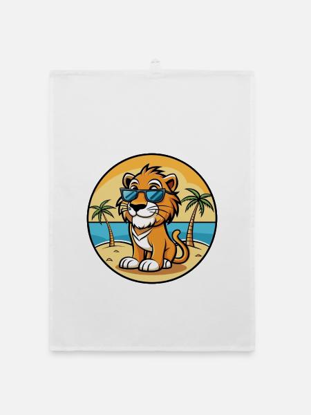 Liger Hybrid Löwe Tiger Katzenrasse Cartoon Strand - Organic Geschirrtuch - Weiß - Vorne
