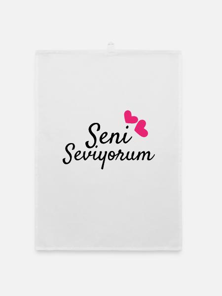 Seni Seviyorum Türkisch Geschenkidee - Organic Geschirrtuch - Weiß - Vorne