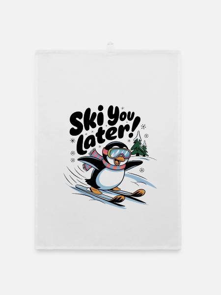 Skiez vous plus tard - Torchon bio - blanc
