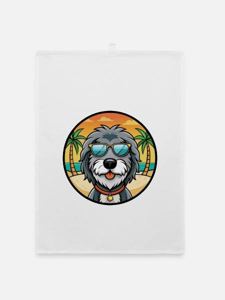 Portuguese Sheepdog Breed Cartoon Sunglasses Beach - Organic dish towel - white - Front
