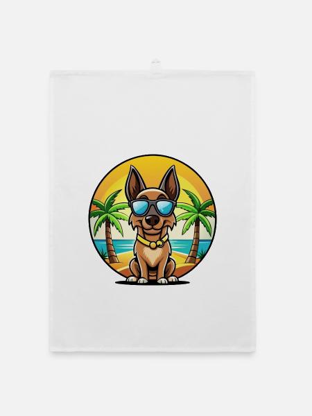 Belgischer Malinois Hund Rasse Cartoon Sonnenbrille Strand - Organic Geschirrtuch - Weiß - Vorne