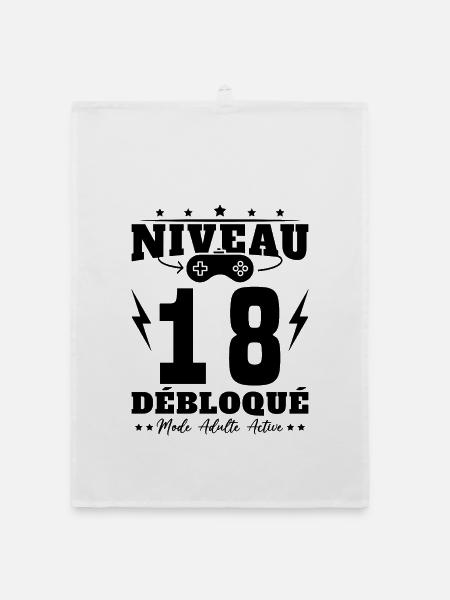 Niveau 18 Débloqué Anniversaire 18 Ans - Torchon bio - blanc - Devant