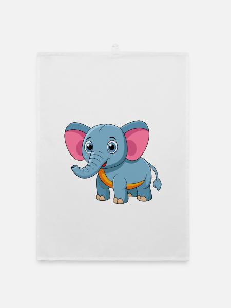 Elephant Cute Mascot Cartoon Character Kawaii - Organic dish towel - white - Front