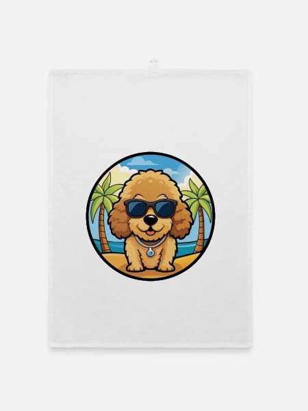 Spielzeug Pudel Hund Rasse Cartoon Sonnenbrille Strand - Organic Geschirrtuch - Weiß - Vorne
