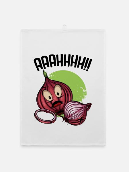 Onion chaos neon illustration - Organic dish towel - white - Front