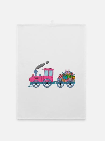 Train pour enfants avec remorque rose - Torchon bio - blanc - Devant
