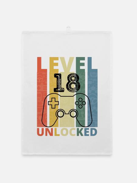 Level 18 Freigeschaltet Lustiger Gamer Geburtstag Achtzehn - Organic Geschirrtuch - Weiß