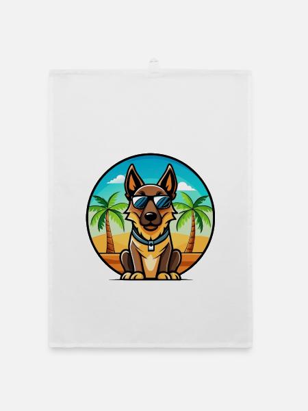 Belgischer Malinois Hund Rasse Cartoon Sonnenbrille Strand - Organic Geschirrtuch - Weiß - Vorne