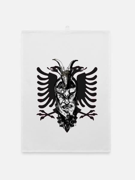Skenderbeg Albania Kosovo Gift Idea - Organic dish towel - white - Front