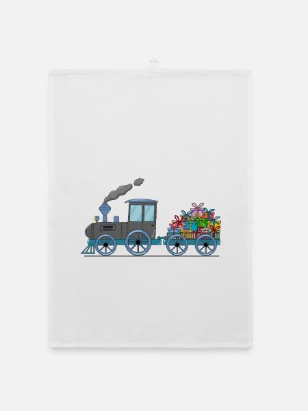 Train pour enfants avec remorque grise - Torchon bio - blanc - Devant