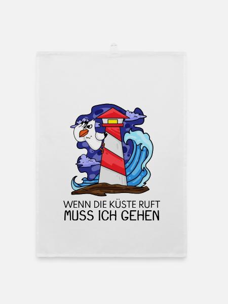 Wenn die Küste ruft Nordsee Leuchtturm - Organic Geschirrtuch - Weiß - Vorne