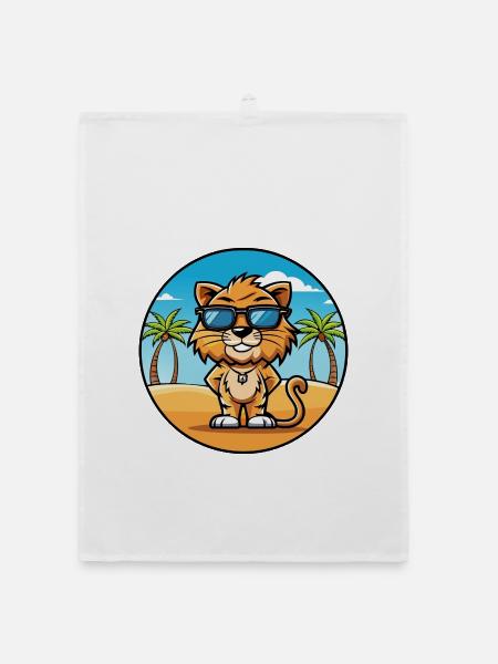 Liger Hybrid Löwe Tiger Katzenrasse Cartoon Strand - Organic Geschirrtuch - Weiß - Vorne