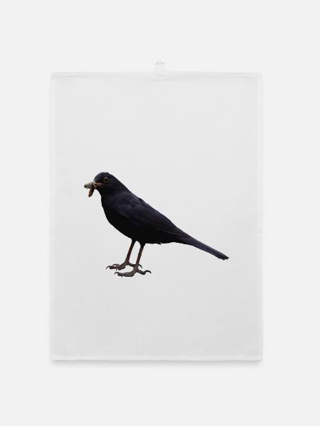 Amsel Vogel schwarzer Vogel - Organic Geschirrtuch - Weiß - Vorne