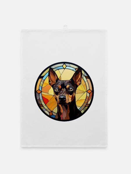 Zwergpinscher Hunderasse Aquarellglas - Organic Geschirrtuch - Weiß - Vorne