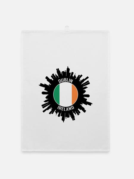 Dublin Skyline Irland Flagge Reisesouvenir - Organic Geschirrtuch - Weiß - Vorne