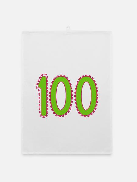 100. 100 ANS. 100e ANNIVERSAIRE. ANNIVERSAIRE 100 - Torchon bio - blanc - Devant