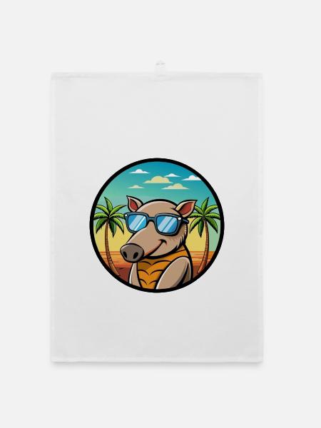 Tapir Lustige Cartoon Sommer Strand Sonnenbrille Cool - Organic Geschirrtuch - Weiß - Vorne