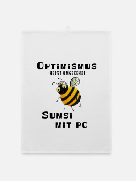 Optimismus heißt umgekehrt Sumsi mit Po - Biene - Organic Geschirrtuch - Weiß - Vorne