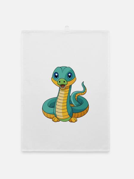 Anaconda Niedliche Maskottchen Zeichentrickfigur Kawaii - Organic Geschirrtuch - Weiß - Vorne