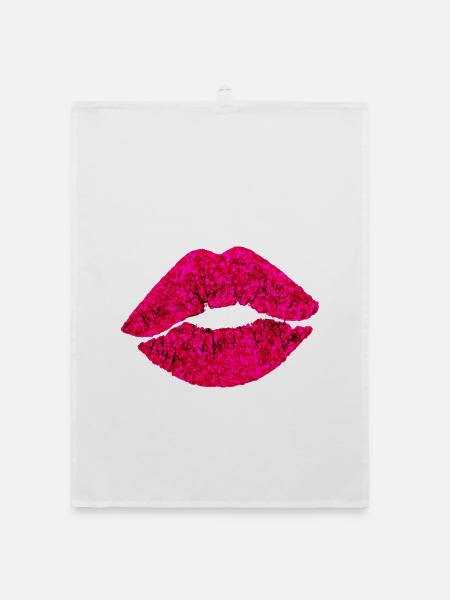 Gesichtsmaske Lippen Kussmund - Organic Geschirrtuch - Weiß - Vorne