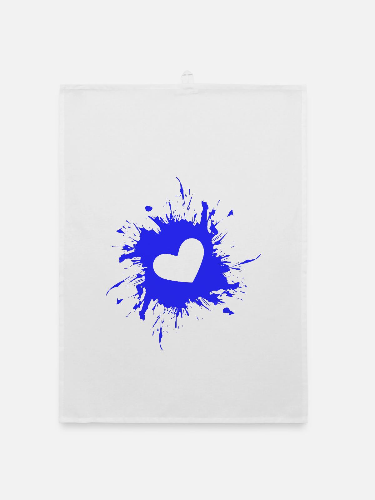 Herz Fleck Tinte Blau - Organic Geschirrtuch - Weiß - Vorne