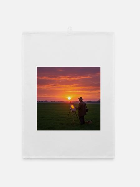 Sonnenuntergang mit Person im Feld - Organic Geschirrtuch - Weiß