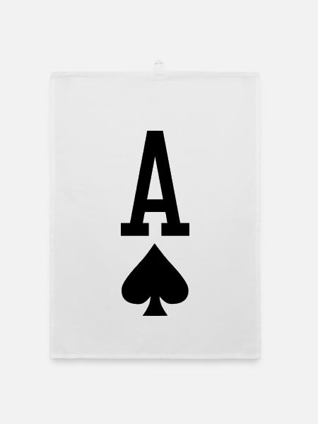 Poker Playing Card - Ace of Spades - Organic dish towel - white - Front