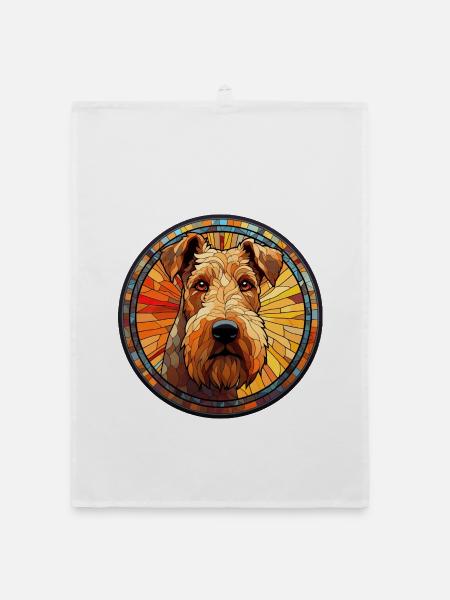 Airedale Terrier Hunderasse Aquarellglas - Organic Geschirrtuch - Weiß