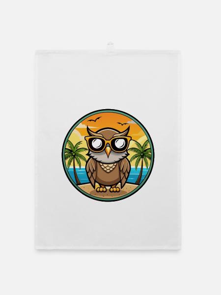 Eule Lustige Cartoon Sommer Strand Sonnenbrille Aufkleber - Organic Geschirrtuch - Weiß - Vorne