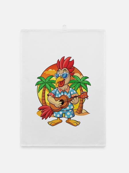 Lustige Hahn Sommer Strand Sonnenbrille Hawaiianisch - Organic Geschirrtuch - Weiß - Vorne