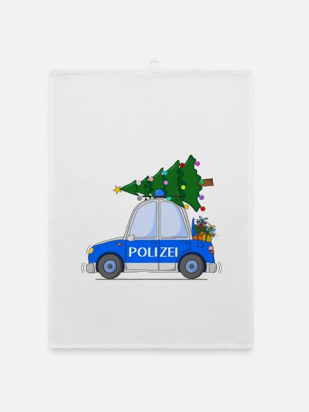 Polizeiauto Weihnachten - Organic Geschirrtuch - Weiß - Vorne