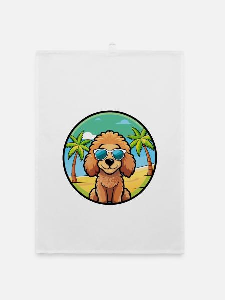 Caniche Jouet Chien Race Dessin Animé Lunettes De Soleil Plage - Torchon bio - blanc - Devant