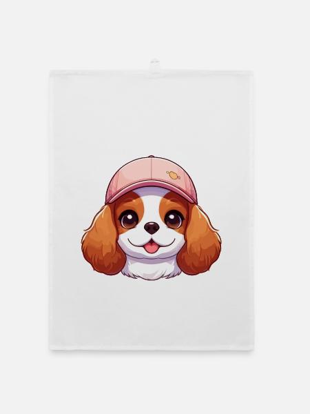 Cavalier King Charles Hund Hund - Rosa Mütze - Organic Geschirrtuch - Weiß - Vorne