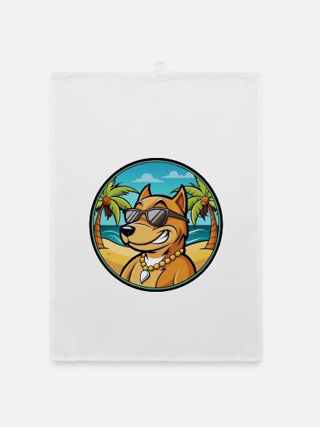 Cordoba Fighting Dog Breed Cartoon Sunglass Beach - Organic dish towel - white - Front