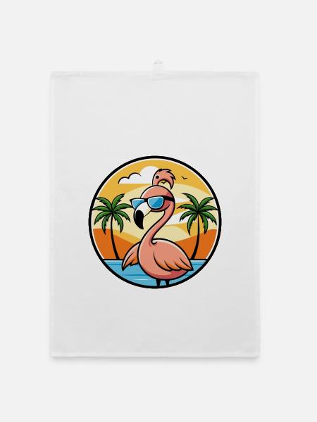 Flamingo Lustige Cartoon Sommer Strand Sonnenbrille - Organic Geschirrtuch - Weiß - Vorne