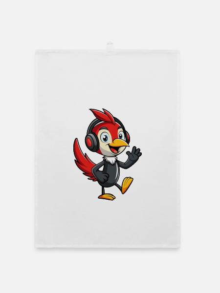 Woodpecker Funny Cartoon Character Musique de casque - Torchon bio - blanc - Devant