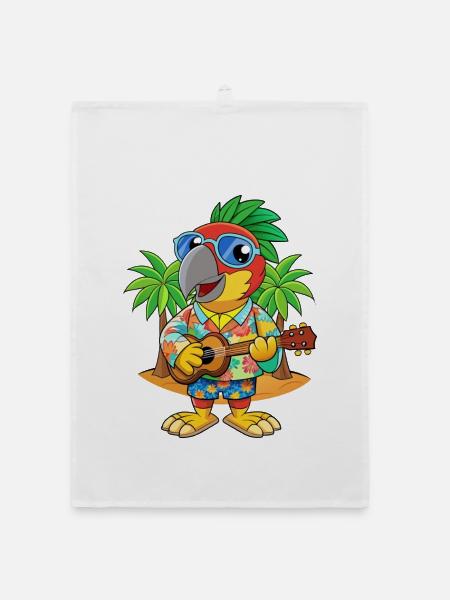 Lustige Papageien-Cartoon-Sommer-Strand-Sonnenbrille - Organic Geschirrtuch - Weiß - Vorne