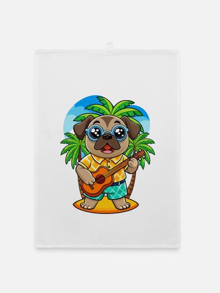 Lustige Mops Hund Cartoon Sommer Strand Sonnenbrille - Organic Geschirrtuch - Weiß - Vorne
