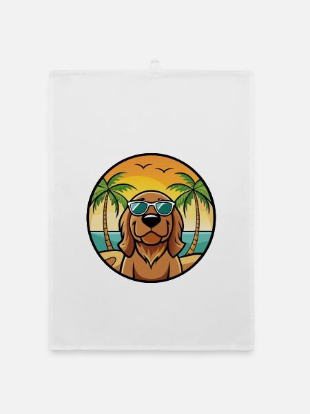 Bloodhound Hund Rasse Cartoon Sonnenbrille Strand - Organic Geschirrtuch - Weiß - Vorne